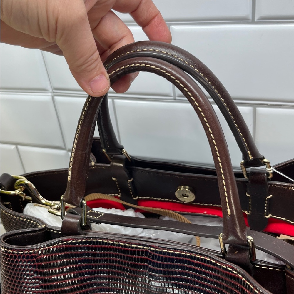 Dooney & Bourke Dark Brown Lizard-Embossed Satchel with Matching Wallet - Picture 5 of 13